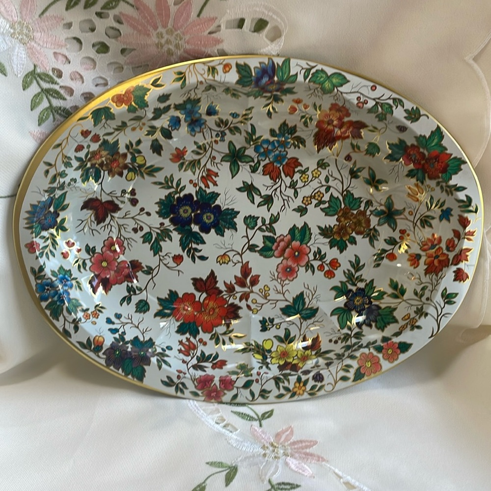 Vintage Daher Decorated Ware Floral Oval Metal Tin Dish Bowl